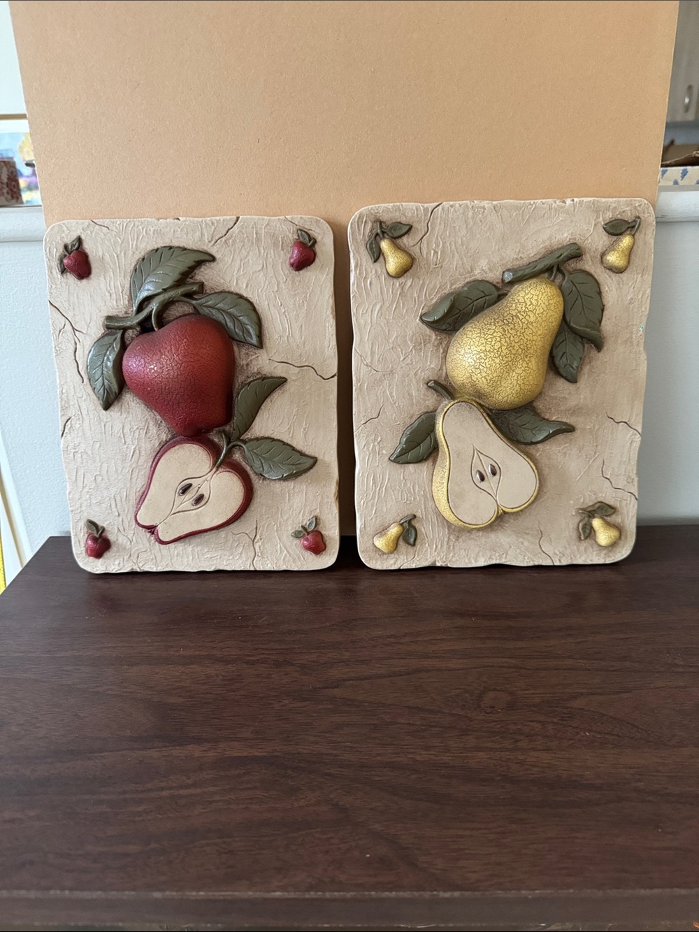 Vintage GIA Inc. 3D Fruit Wall Plaques Set - Apple & Pear Kitchen Decor